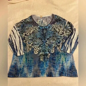 Reba Woman rhinestone embellishments in blues gray purples white & black size 2X